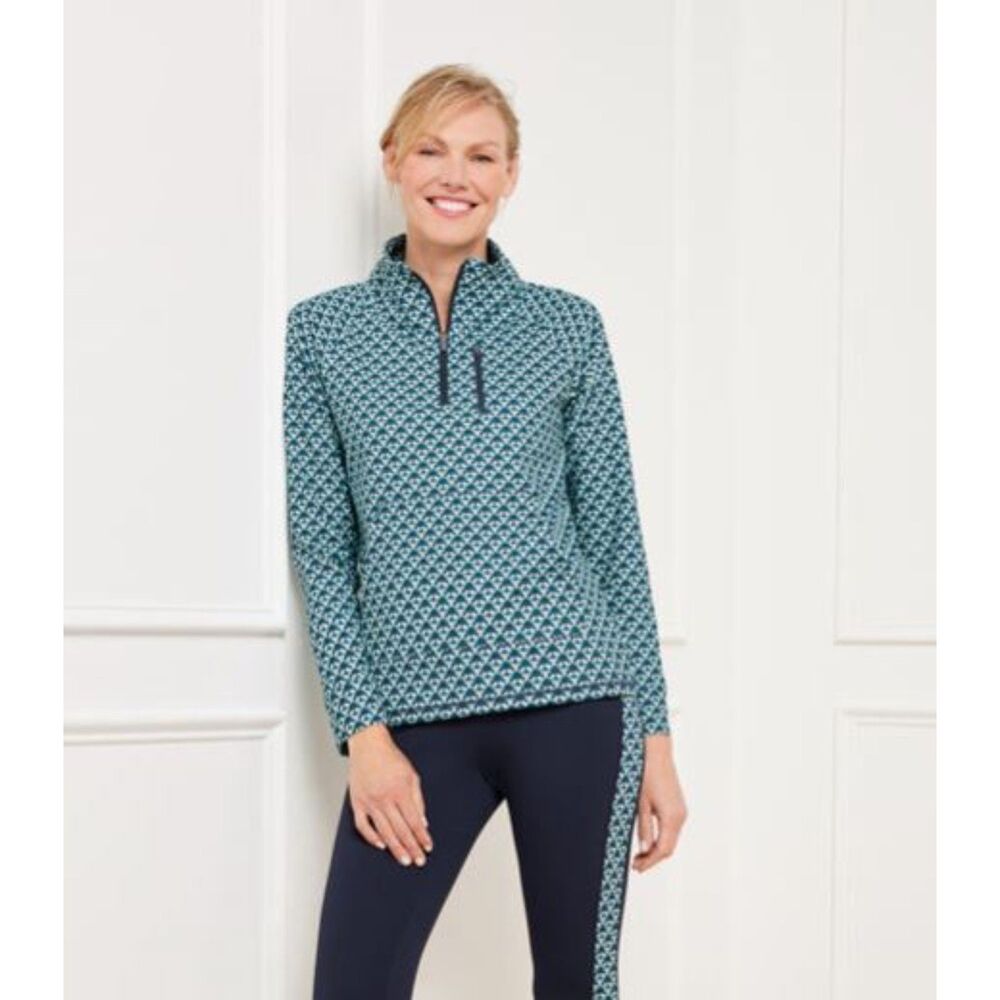 Talbots Out & About 1/4 Zip Pullover Fascinating Scallop Lightweight Size XL